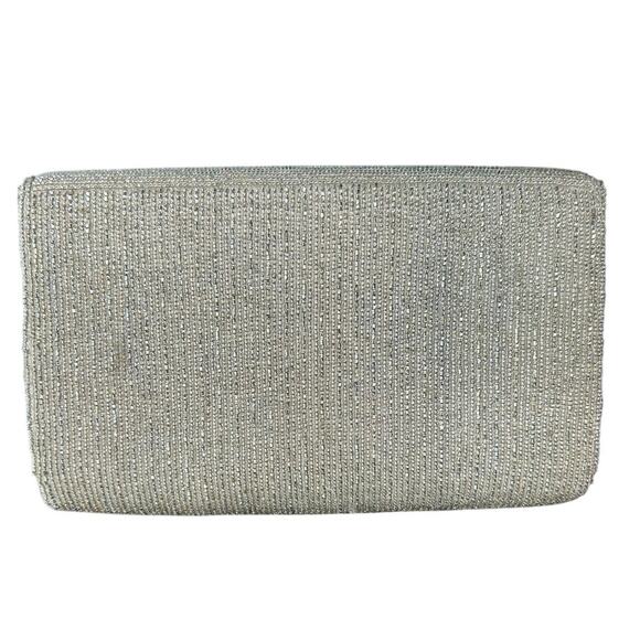 Carla Marchi Silver Metallic Beaded Clutch- Some inner staining- loose beads - Picture 4 of 9